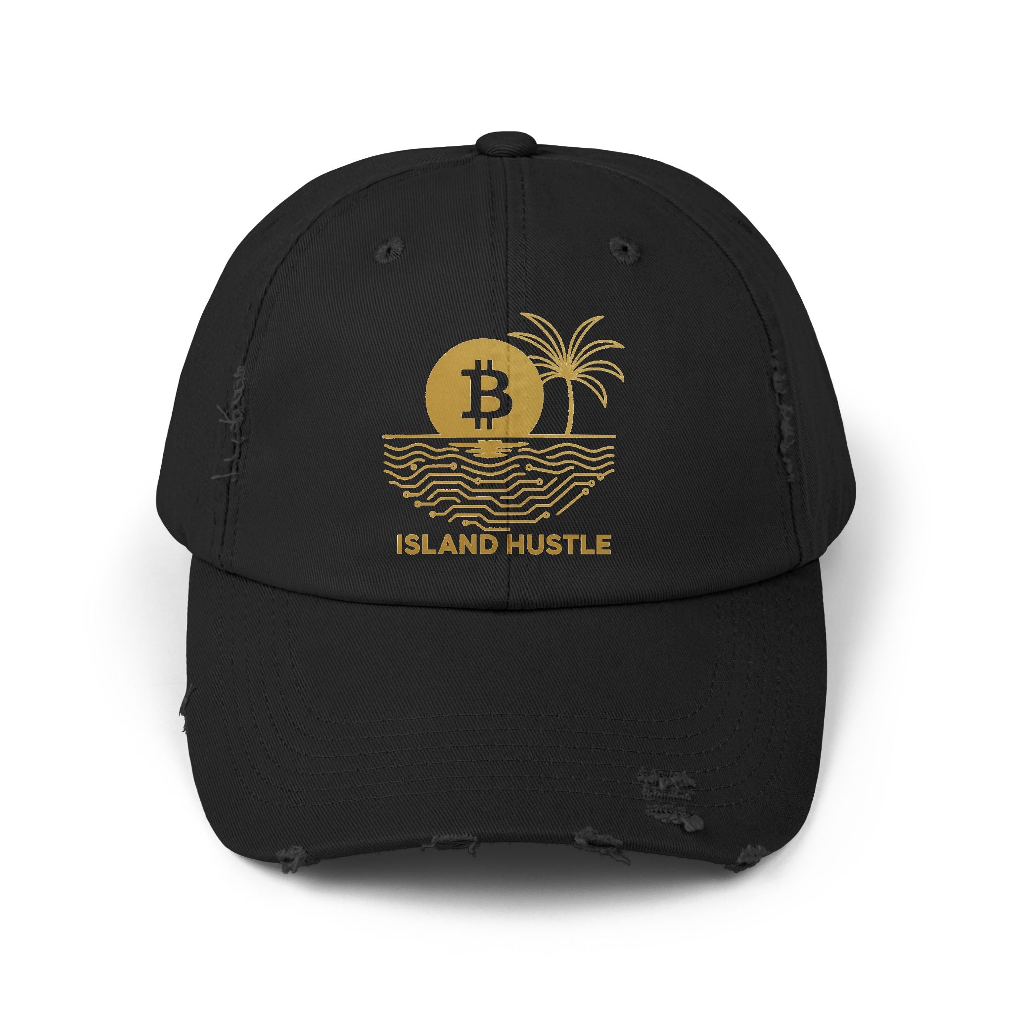 Island Hustle Bitcoin Cap — Distressed Palm Tree Hat