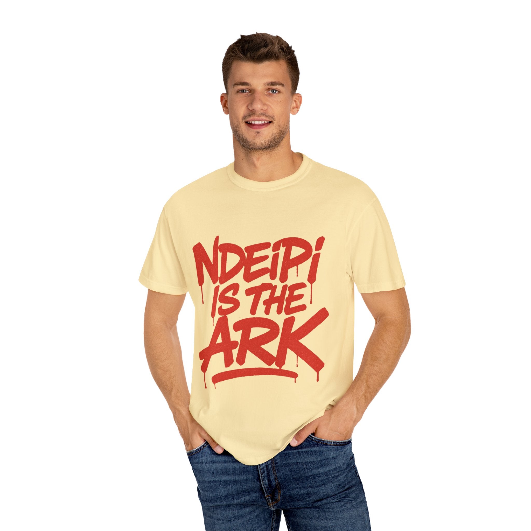 T-Shirt — "NDEIPI IS THE ARK" Red Graffiti Graphic Tee