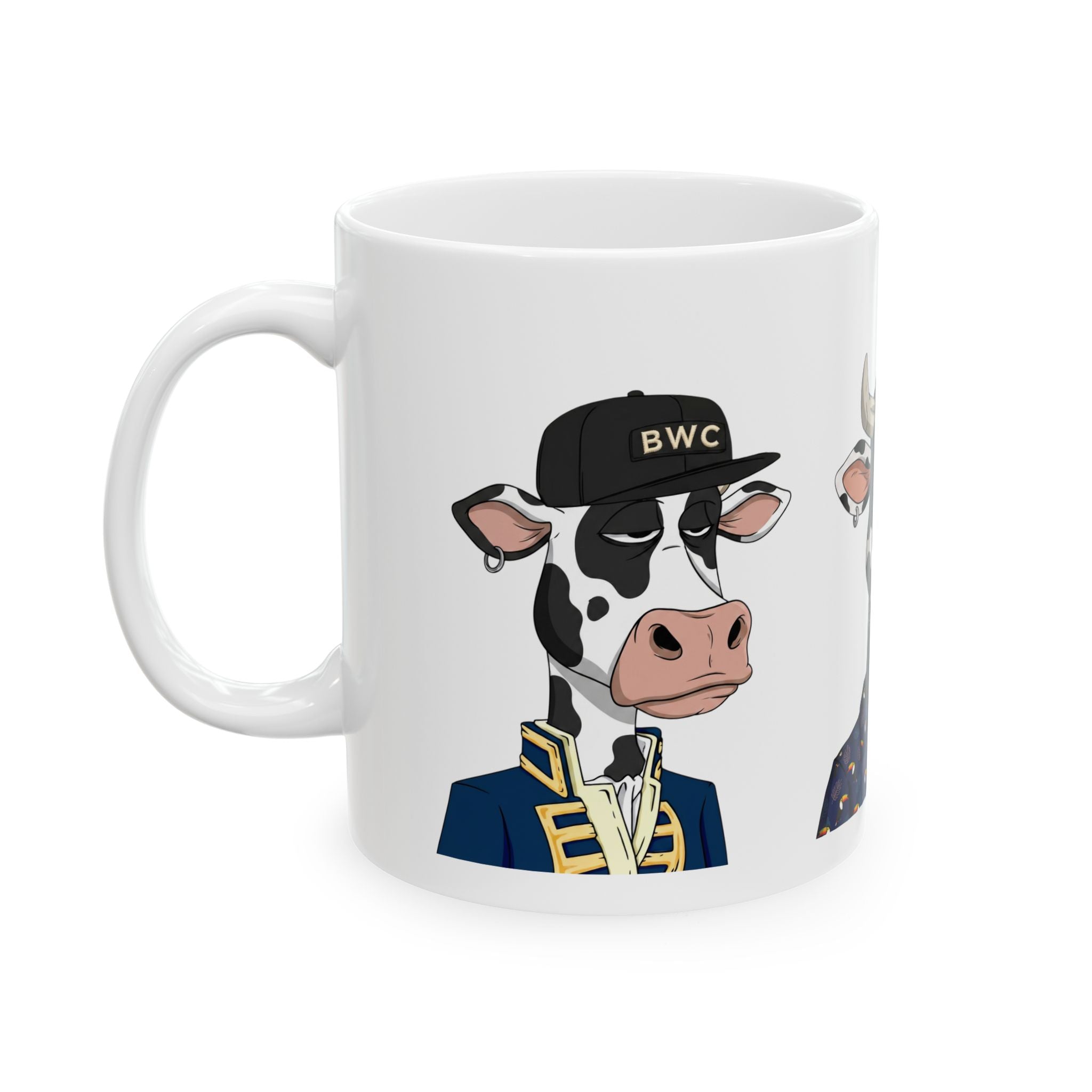 Cow Punk Ceramic Mug – Cartoon Biker Cow Art Coffee Cup (11oz/15oz)