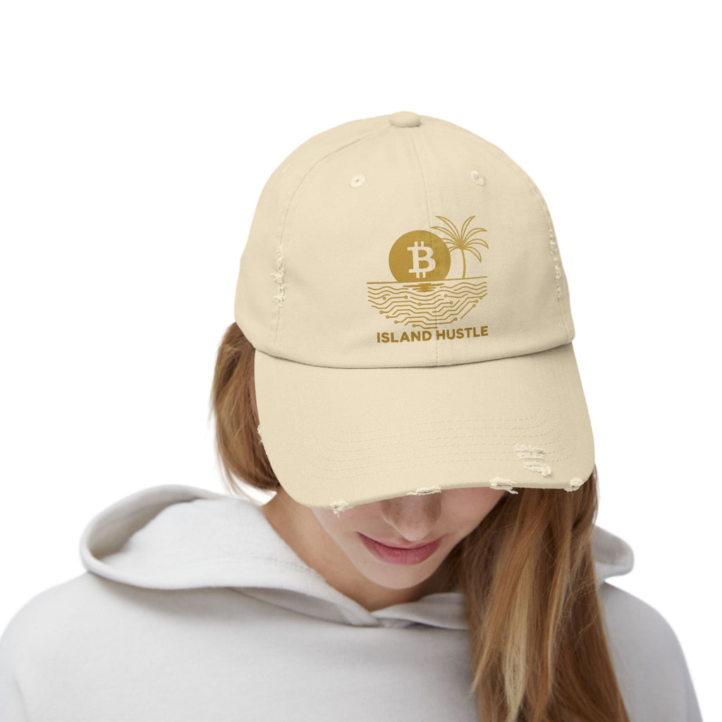 Island Hustle Bitcoin Cap — Distressed Palm Tree Hat