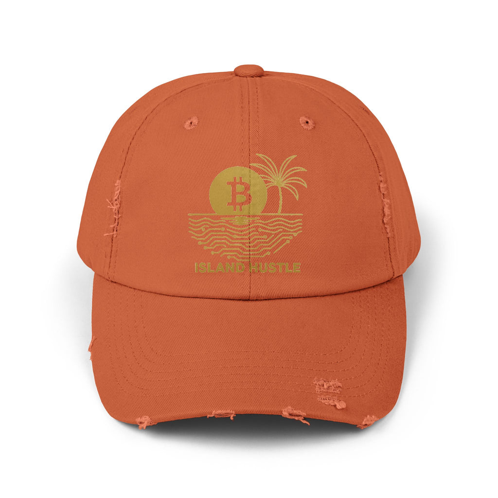 Island Hustle Bitcoin Cap — Distressed Palm Tree Hat