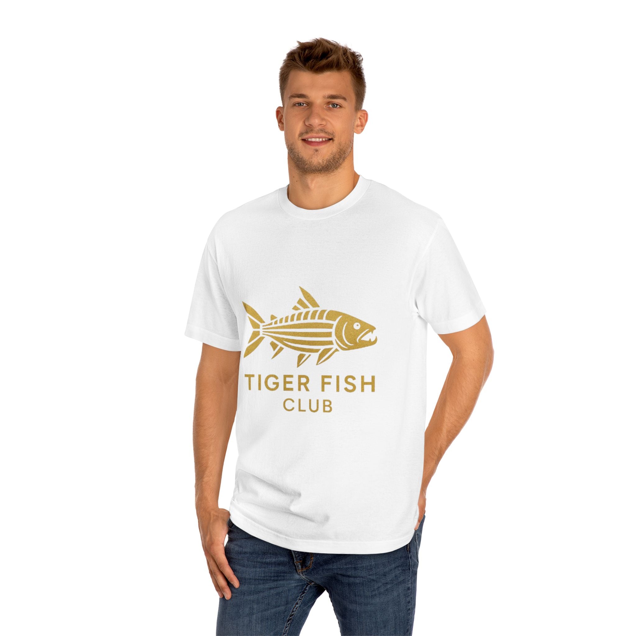 Tiger Fish Club Tee — Gold Fishing Graphic T-Shirt