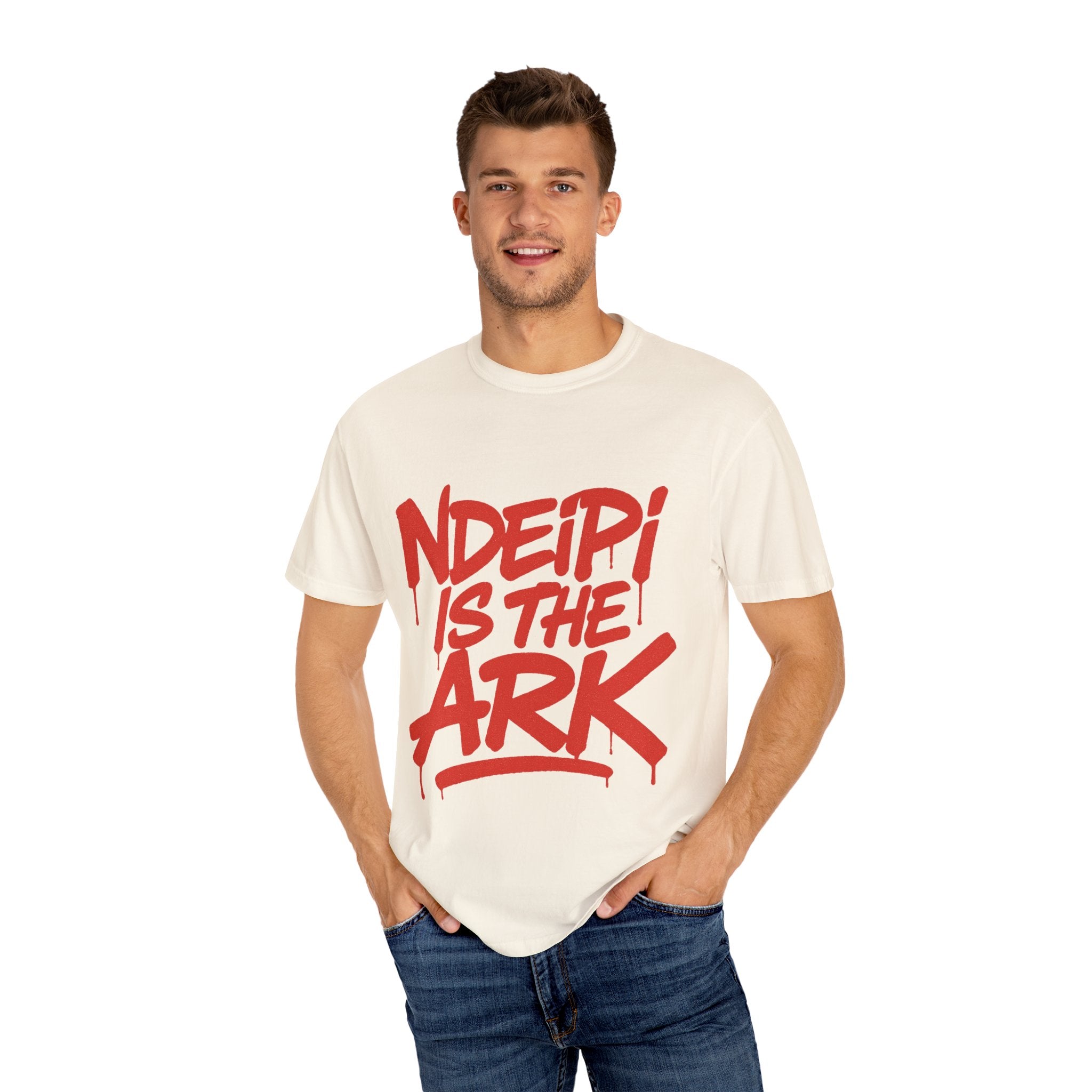 T-Shirt — "NDEIPI IS THE ARK" Red Graffiti Graphic Tee
