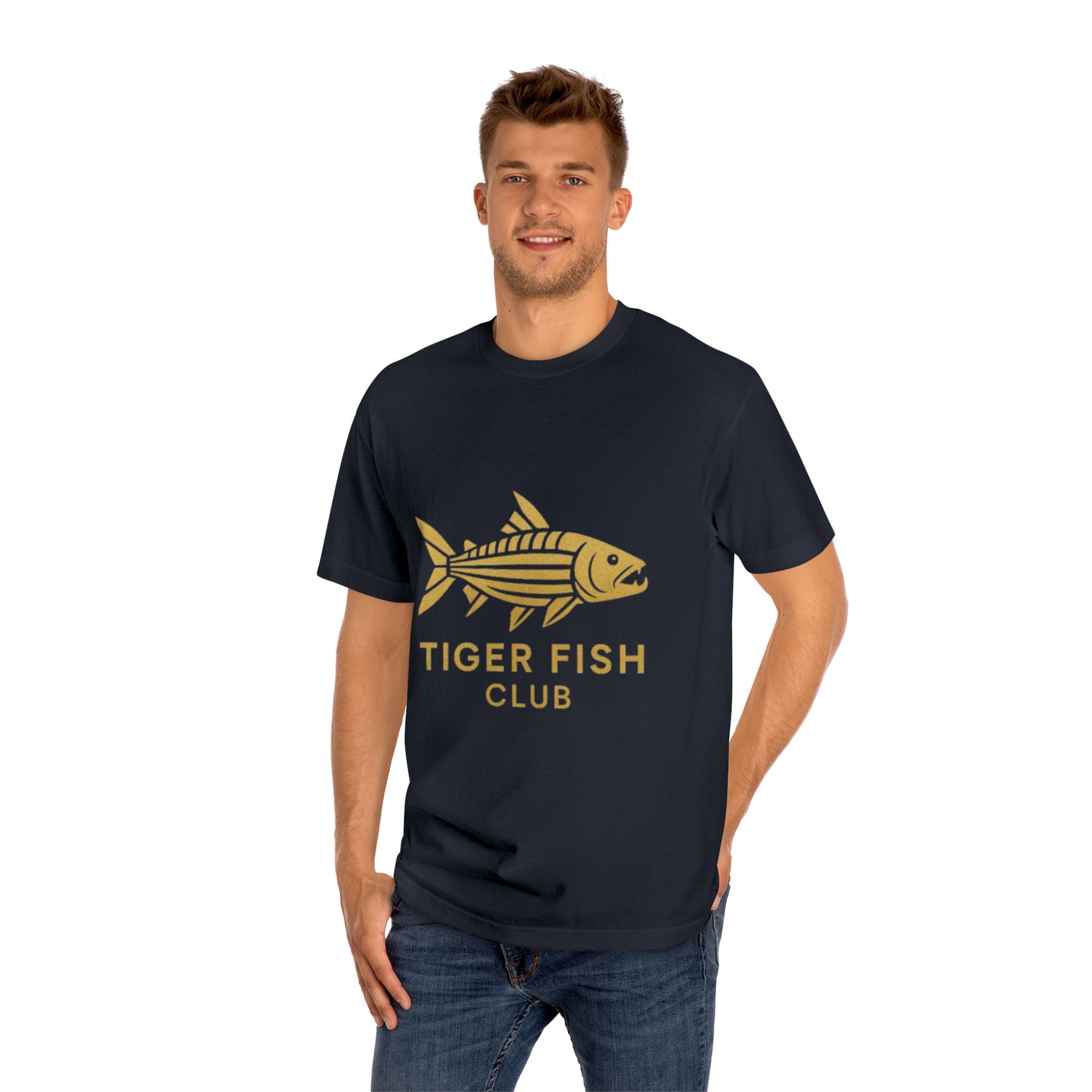 Tiger Fish Club Tee — Gold Fishing Graphic T-Shirt