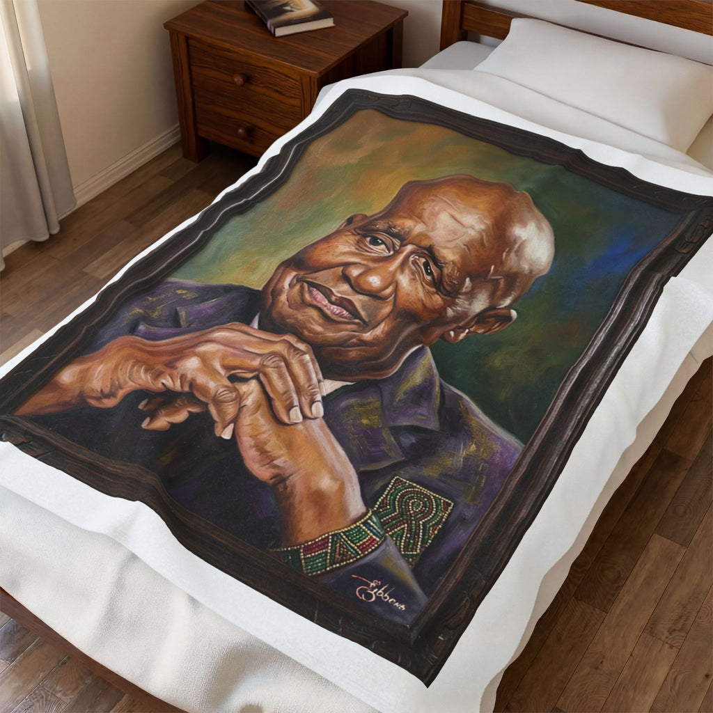 Dr. Kenneth Kaunda Portrait Plush Velveteen Blanket — Art by Charles Gibbons