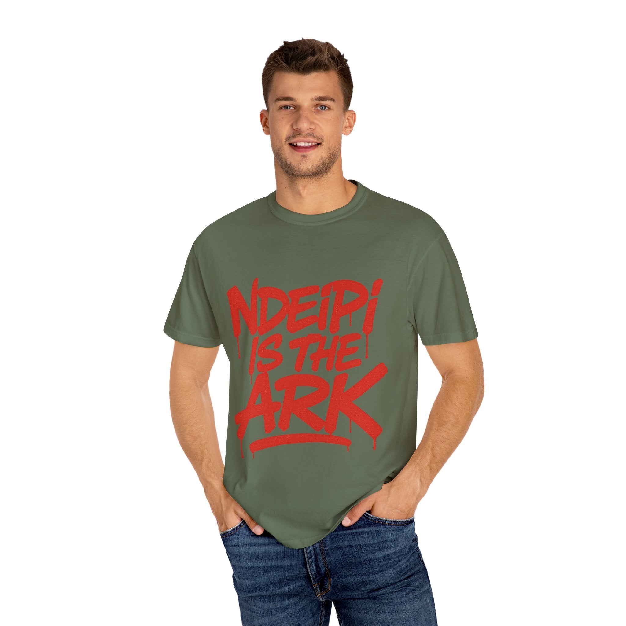 T-Shirt — "NDEIPI IS THE ARK" Red Graffiti Graphic Tee