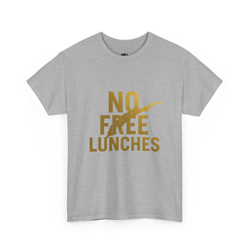 No Free Lunches Tee — Bold Gold Graphic Cotton T-Shirt