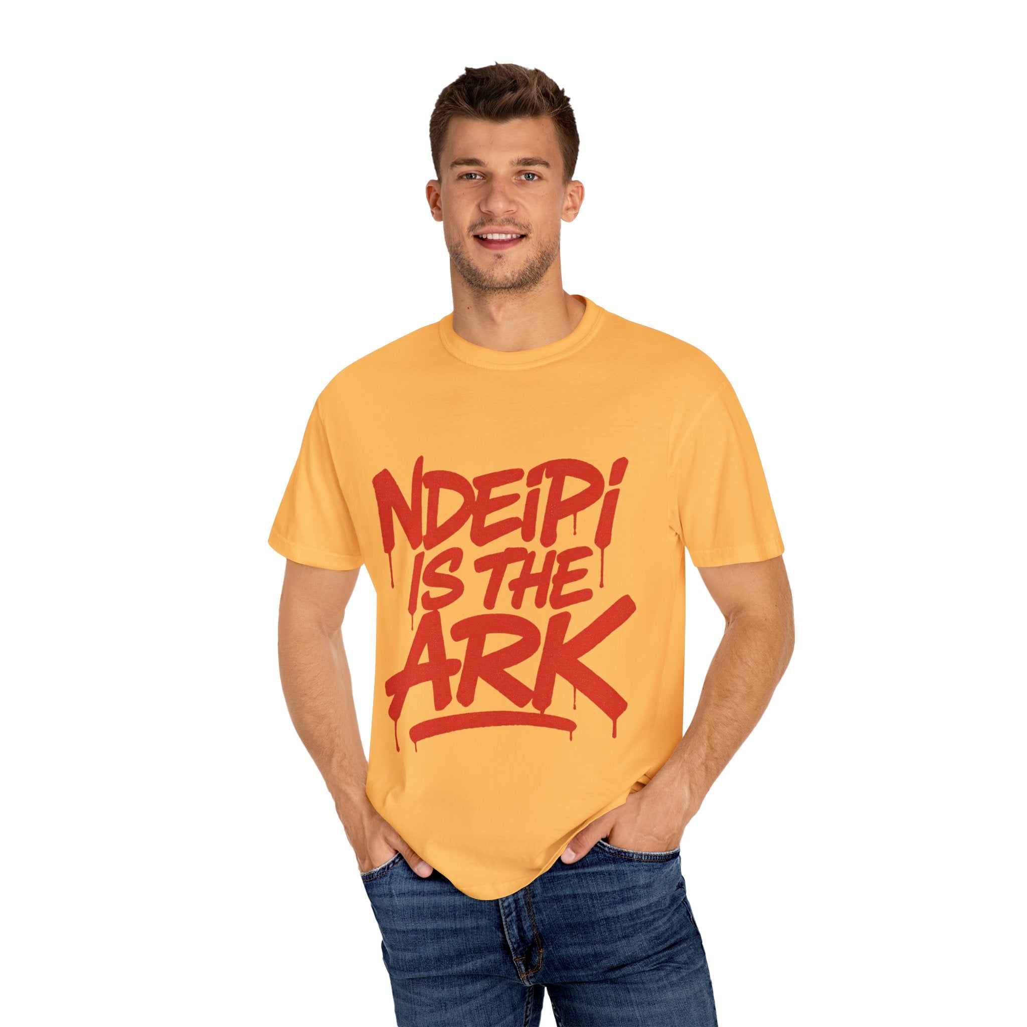T-Shirt — "NDEIPI IS THE ARK" Red Graffiti Graphic Tee
