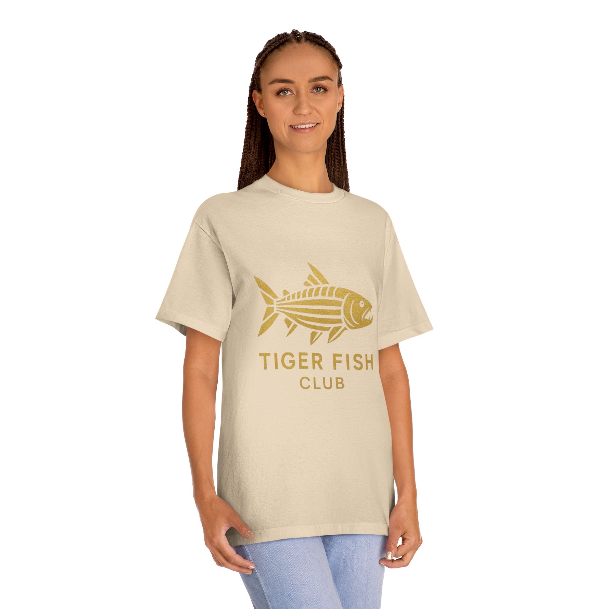 Tiger Fish Club Tee — Gold Fishing Graphic T-Shirt