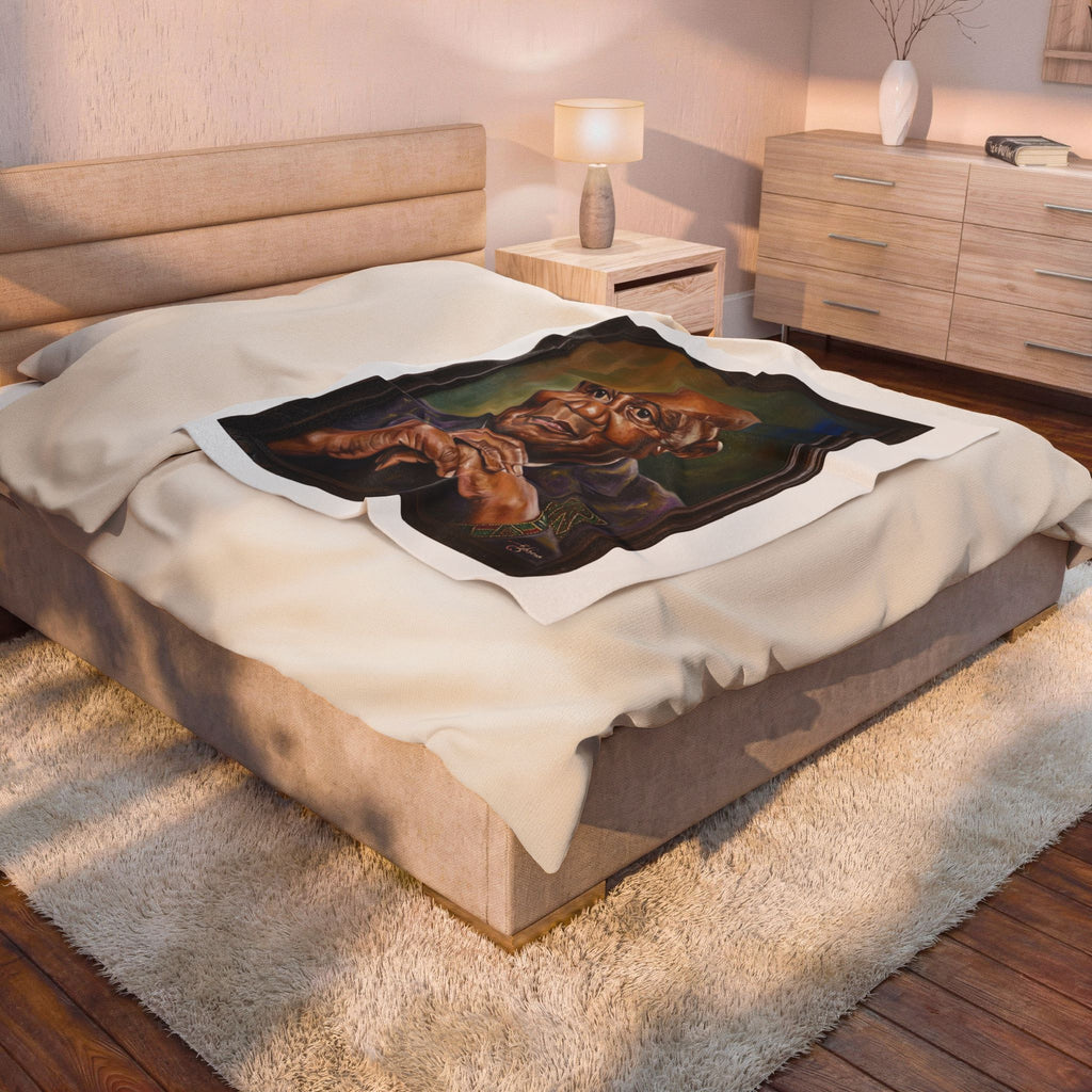 Dr. Kenneth Kaunda Portrait Plush Velveteen Blanket — Art by Charles Gibbons