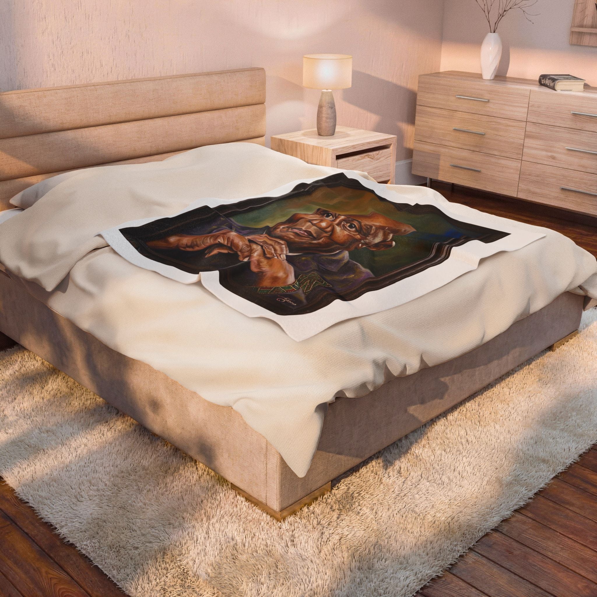 Dr. Kenneth Kaunda Portrait Plush Velveteen Blanket — Art by Charles Gibbons