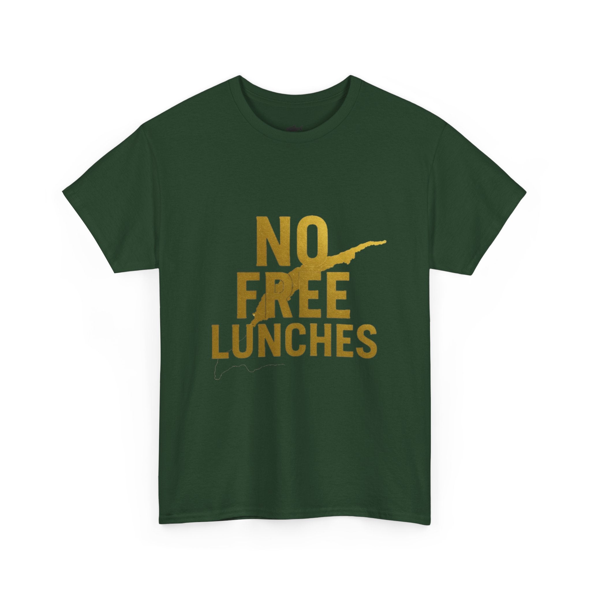 No Free Lunches Tee — Bold Gold Graphic Cotton T-Shirt