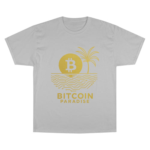 Bitcoin Beach T-Shirt — Gold Crypto Palm Tree Design