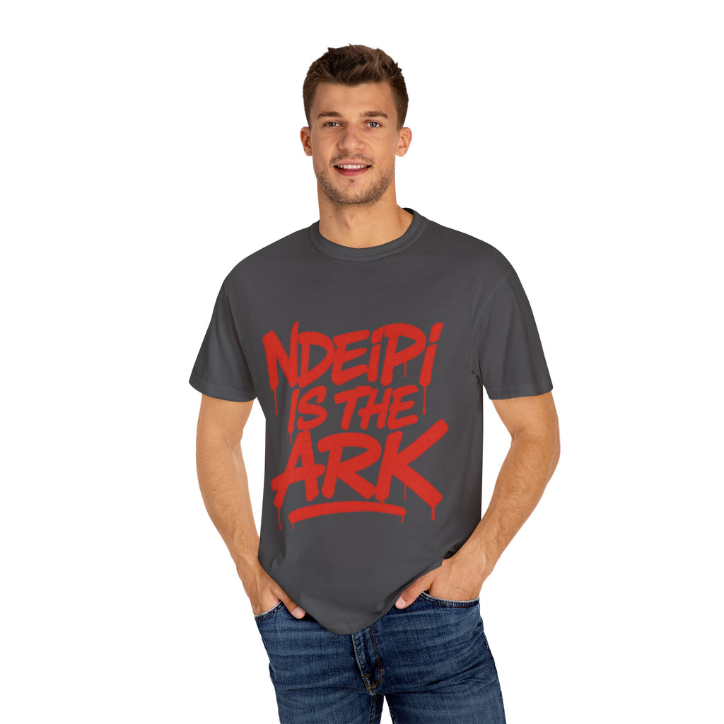 T-Shirt — "NDEIPI IS THE ARK" Red Graffiti Graphic Tee