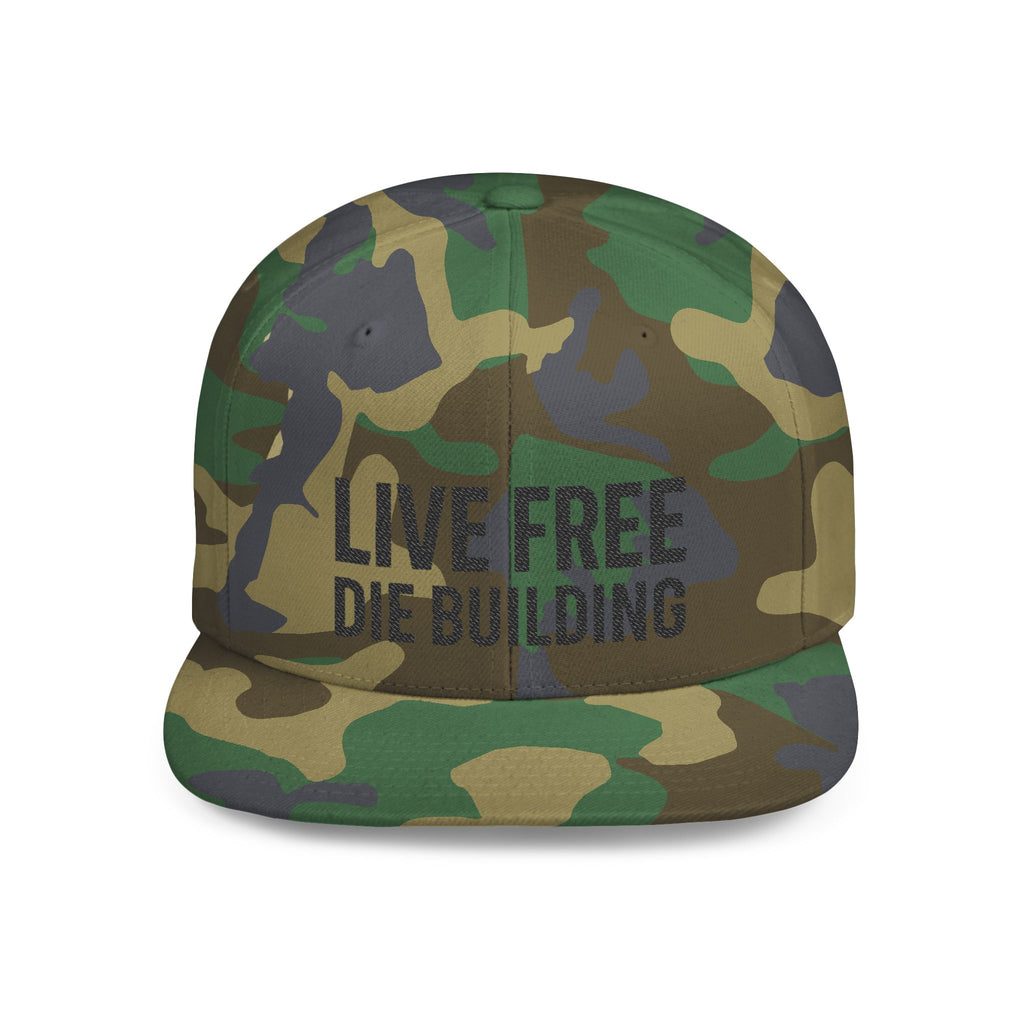 Live Free Die Building Flat Bill Snapback Hat