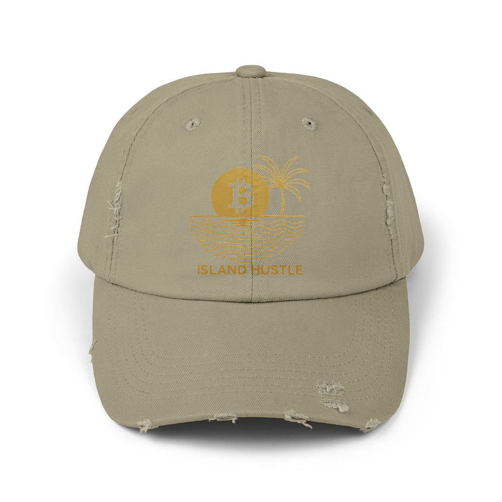 Island Hustle Bitcoin Cap — Distressed Palm Tree Hat