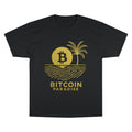Bitcoin Beach T-Shirt — Gold Crypto Palm Tree Design