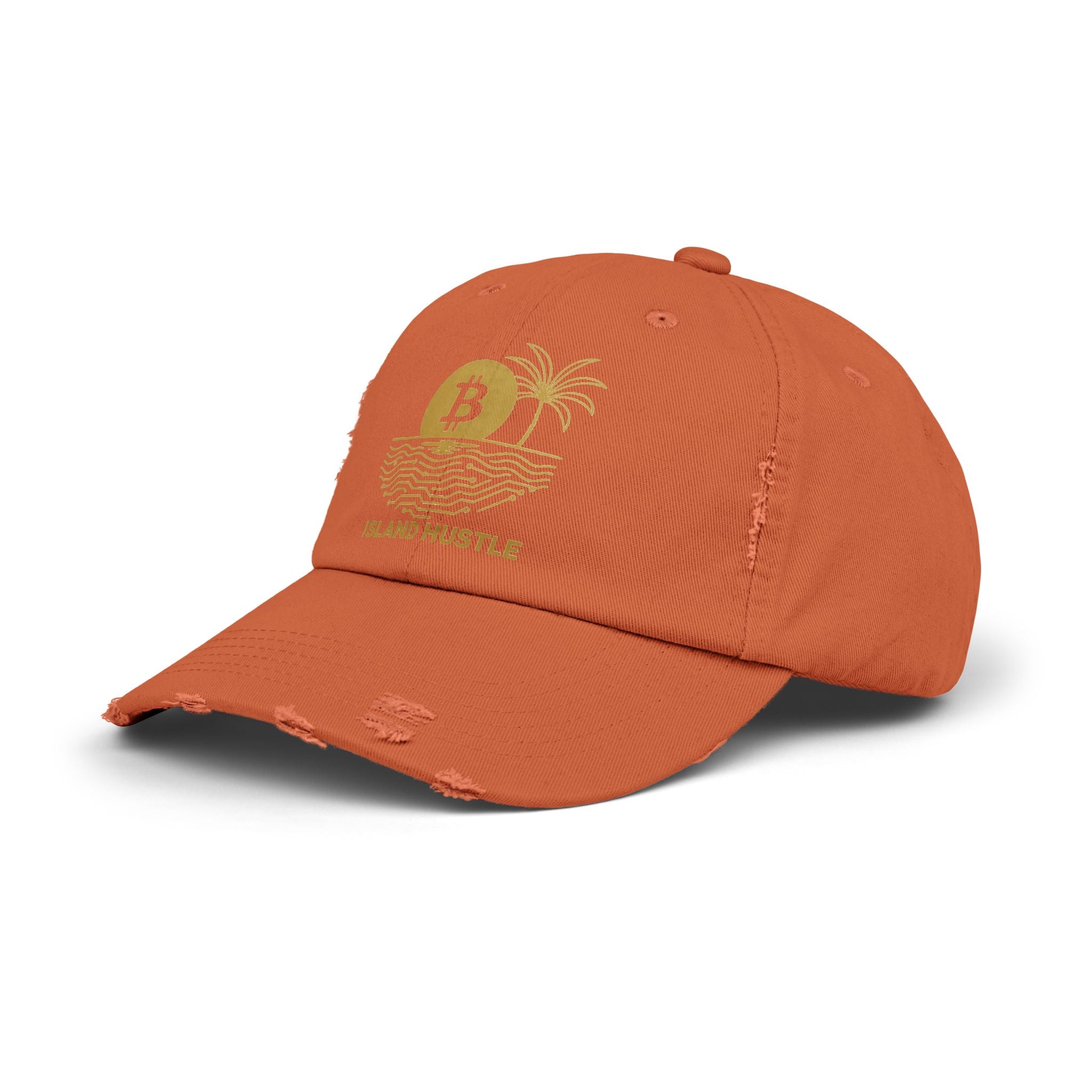 Island Hustle Bitcoin Cap — Distressed Palm Tree Hat