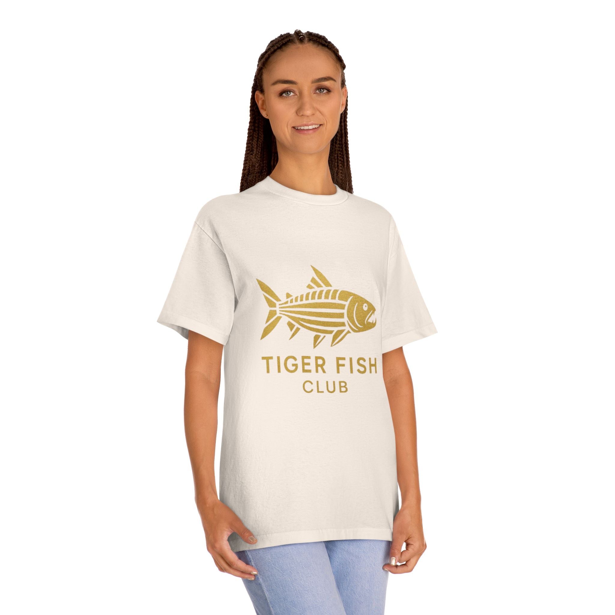 Tiger Fish Club Tee — Gold Fishing Graphic T-Shirt