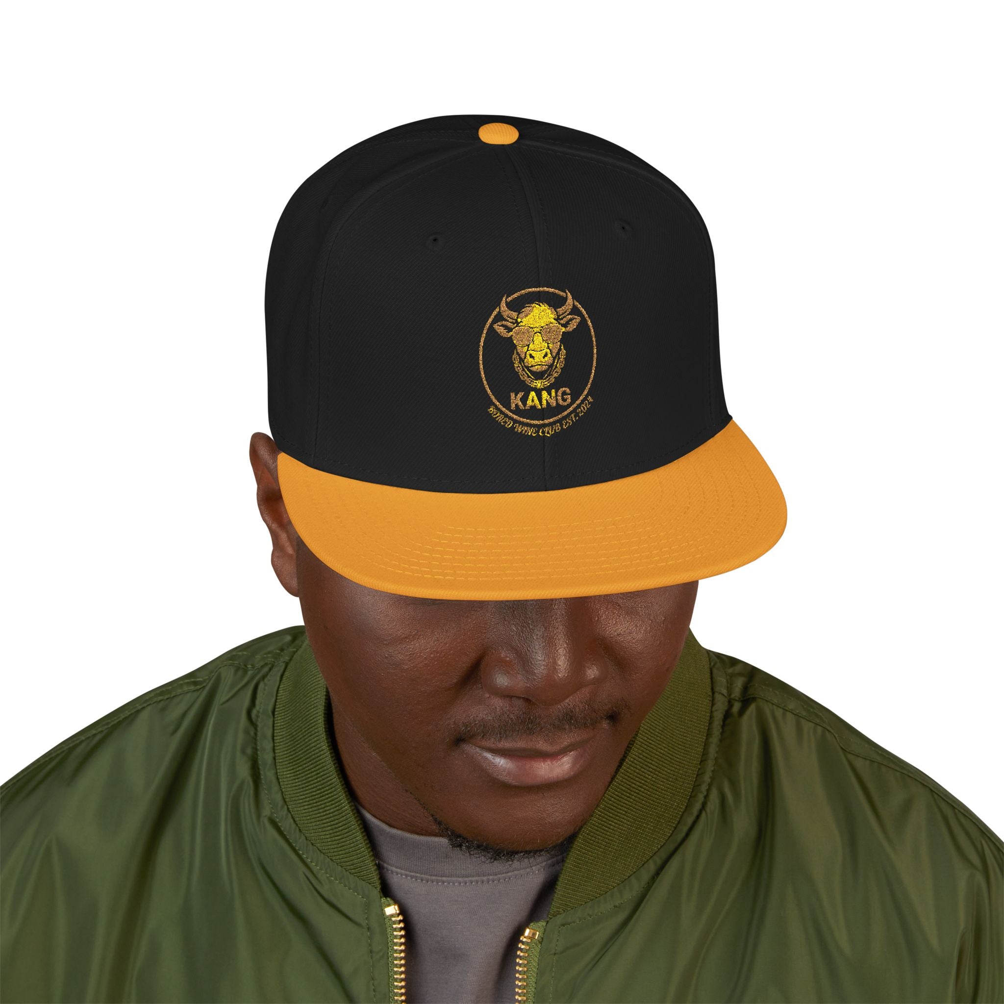 Gold Skull Snapback Hat — Embroidered Sparkle Streetwear Cap