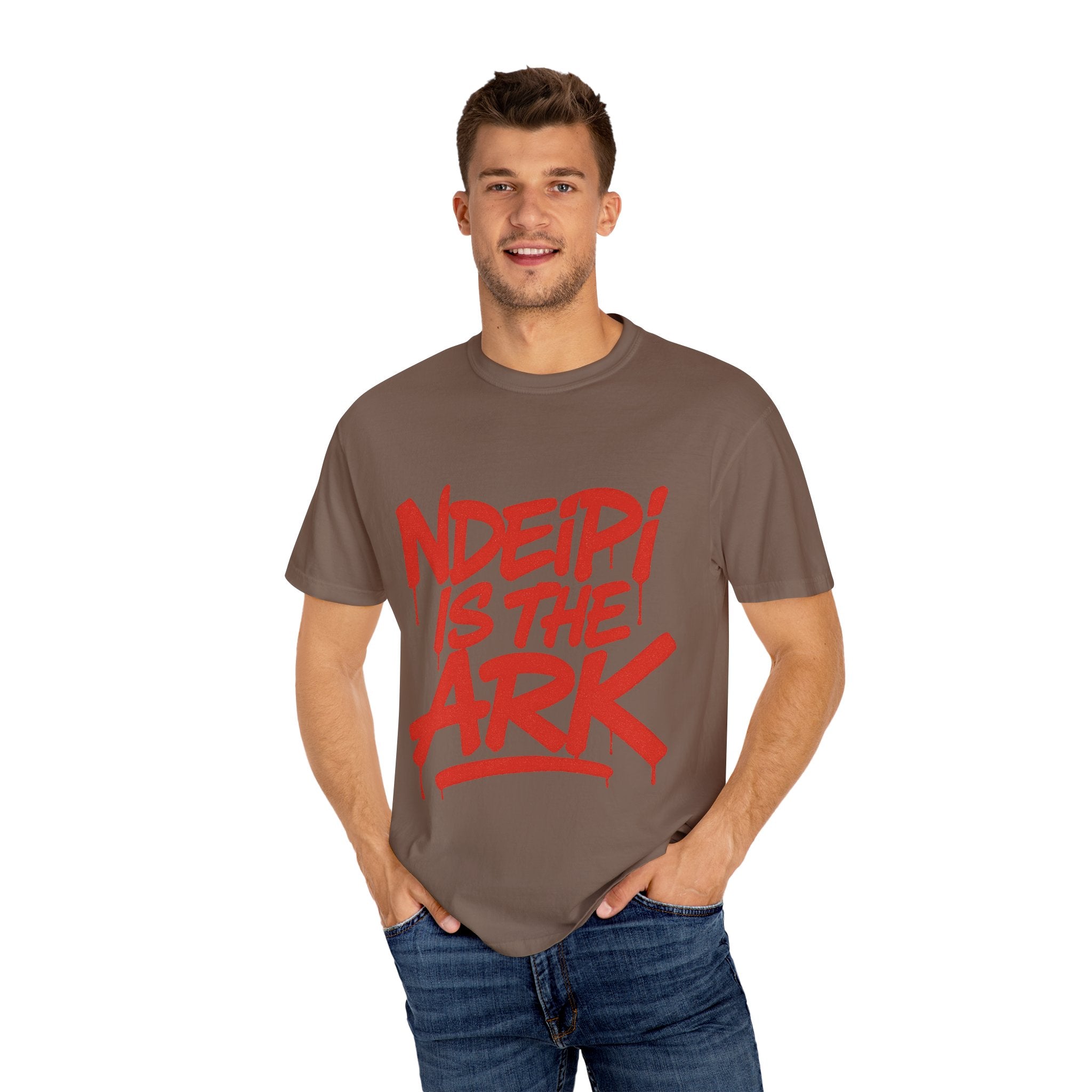 T-Shirt — "NDEIPI IS THE ARK" Red Graffiti Graphic Tee