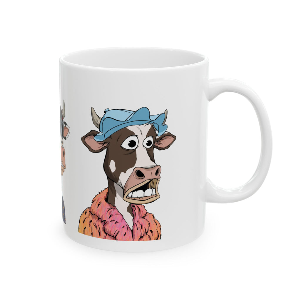 Cow Punk Ceramic Mug – Cartoon Biker Cow Art Coffee Cup (11oz/15oz)