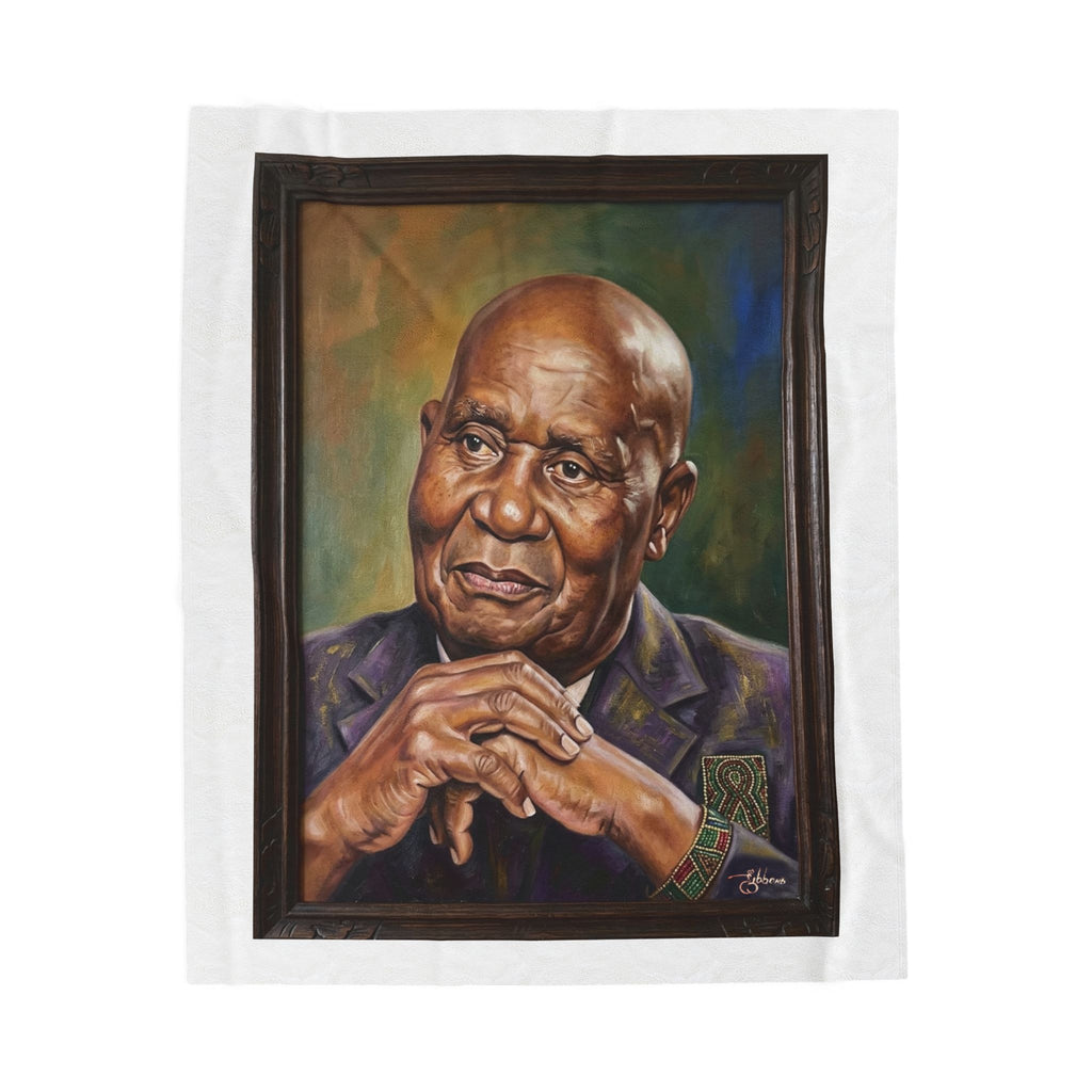 Dr. Kenneth Kaunda Portrait Plush Velveteen Blanket — Art by Charles Gibbons