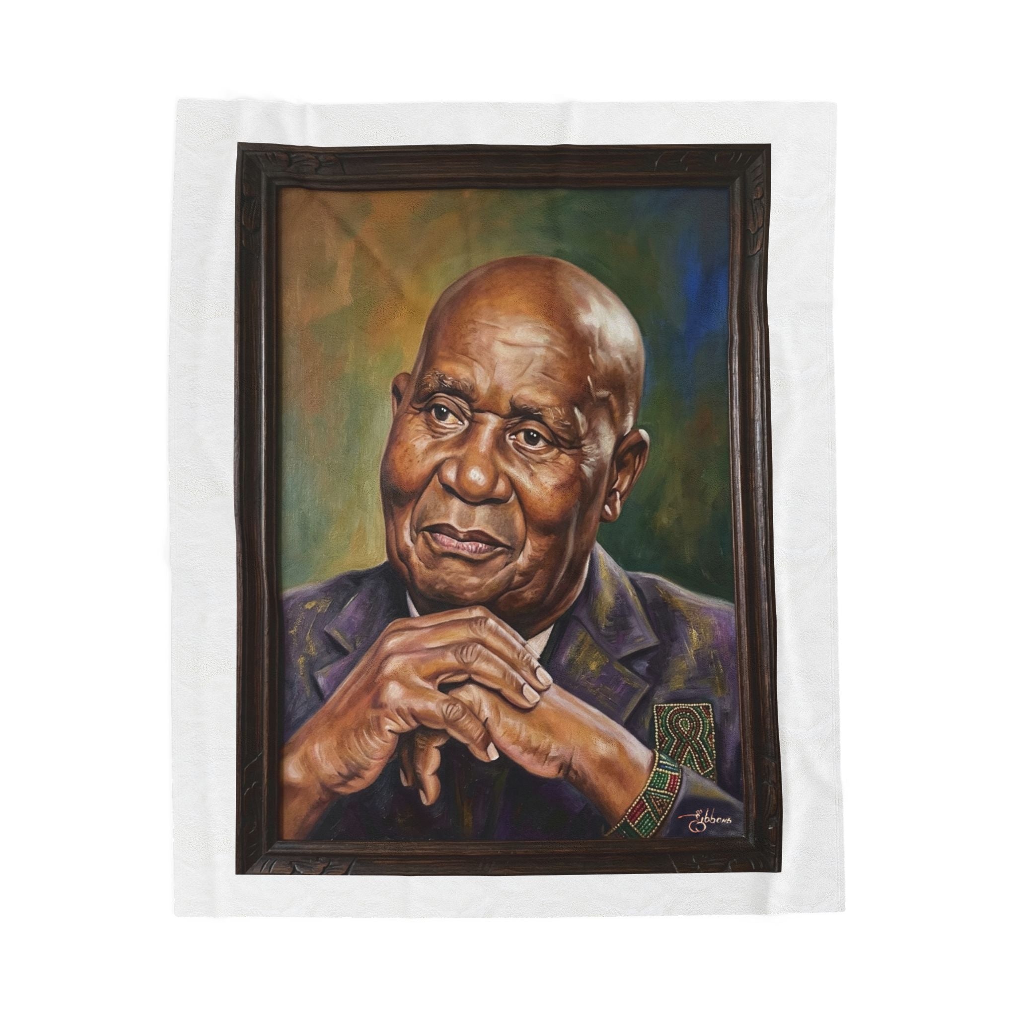Dr. Kenneth Kaunda Portrait Plush Velveteen Blanket — Art by Charles Gibbons