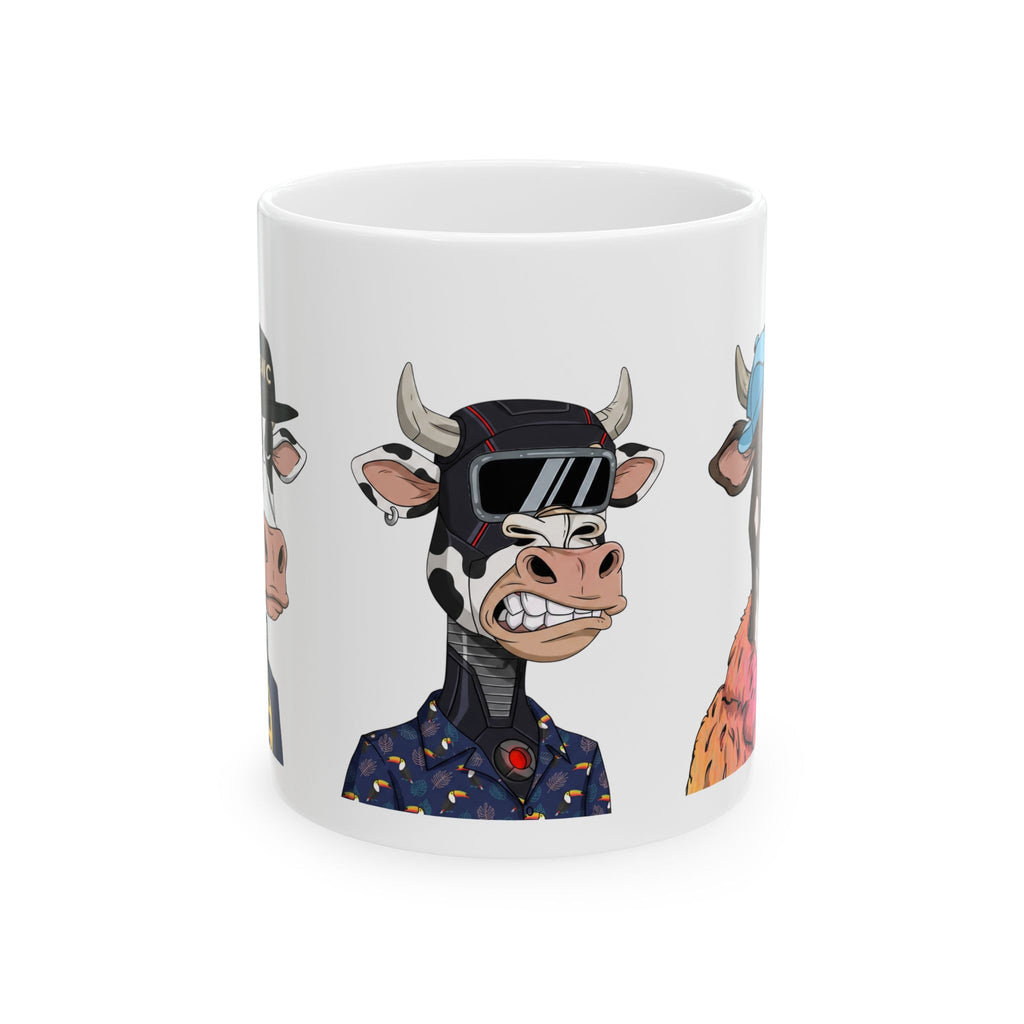 Cow Punk Ceramic Mug – Cartoon Biker Cow Art Coffee Cup (11oz/15oz)